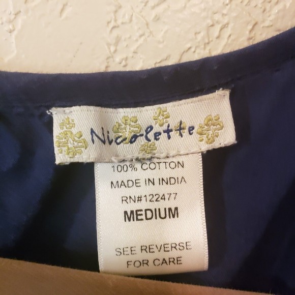 Nicolette Sleeveless Cotton Dress, Size Medium Navy Floral Drawstring Waist - Picture 2 of 10